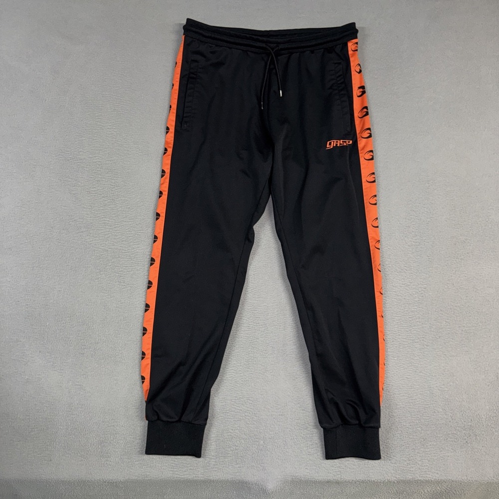Gasp Track Suit Pants Mens Large Black Jogger Stretch Pull On Polyester Logo